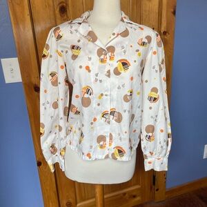 White and Orange Button Down Shirt with Vintage-Inspired Design